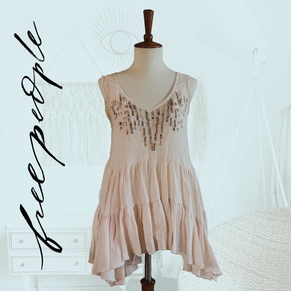 Free People Boho Blush Sequined Top XS